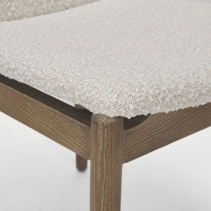 Cream Boucle Upholstered Seatlight Brown Wood Frame Dining Chair