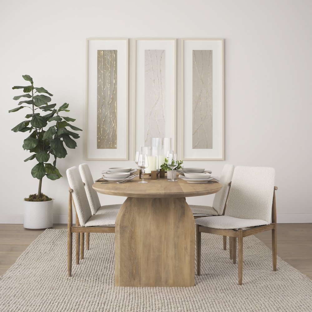 Cream Boucle Upholstered Seatlight Brown Wood Frame Dining Chair