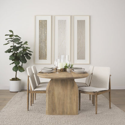 Cream Boucle Upholstered Seatlight Brown Wood Frame Dining Chair