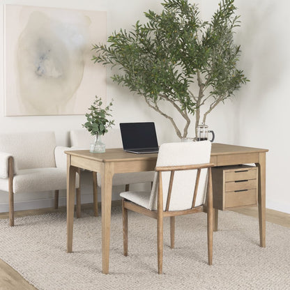 Cream Boucle Upholstered Seatlight Brown Wood Frame Dining Chair