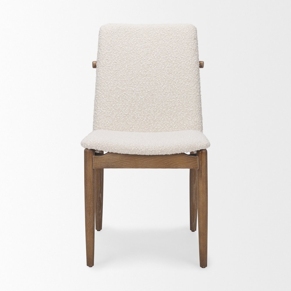 Cream Boucle Upholstered Seatlight Brown Wood Frame Dining Chair