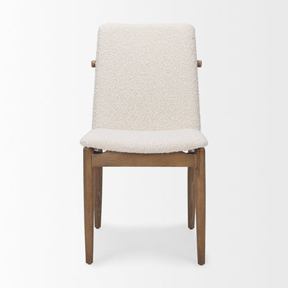 Cream Boucle Upholstered Seatlight Brown Wood Frame Dining Chair