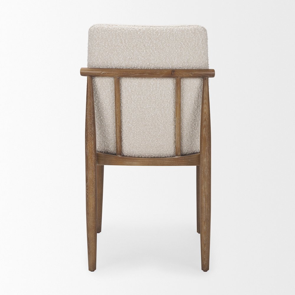 Cream Boucle Upholstered Seatlight Brown Wood Frame Dining Chair