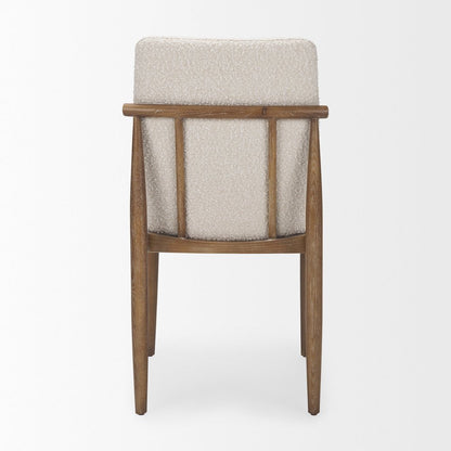 Cream Boucle Upholstered Seatlight Brown Wood Frame Dining Chair