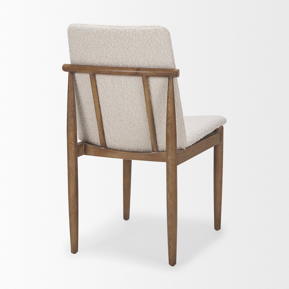 Cream Boucle Upholstered Seatlight Brown Wood Frame Dining Chair