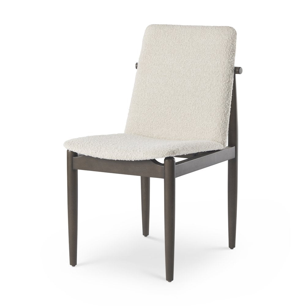 Cream Boucle Upholstered Seatdark Brown Wood Frame Dining Chair