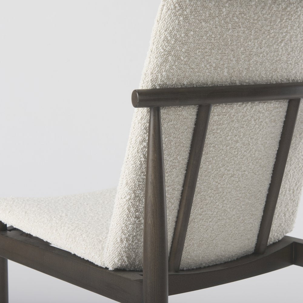 Cream Boucle Upholstered Seatdark Brown Wood Frame Dining Chair