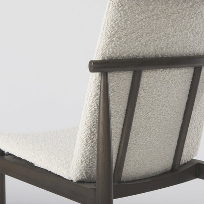 Cream Boucle Upholstered Seatdark Brown Wood Frame Dining Chair