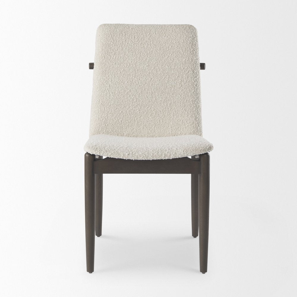 Cream Boucle Upholstered Seatdark Brown Wood Frame Dining Chair