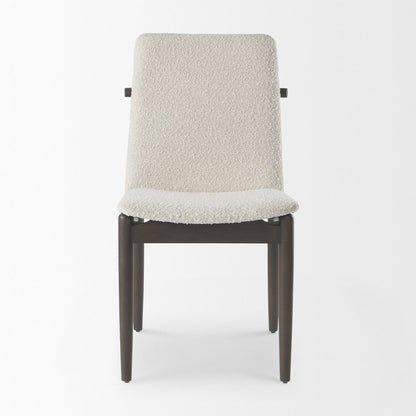 Cream Boucle Upholstered Seatdark Brown Wood Frame Dining Chair