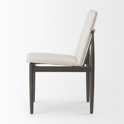 Cream Boucle Upholstered Seatdark Brown Wood Frame Dining Chair