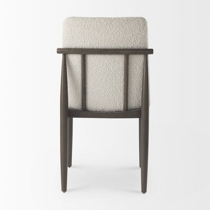 Cream Boucle Upholstered Seatdark Brown Wood Frame Dining Chair