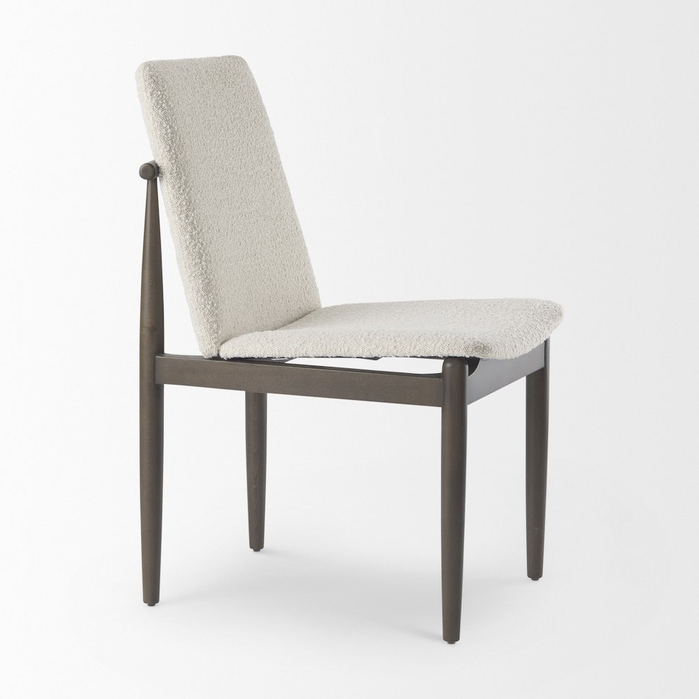 Cream Boucle Upholstered Seatdark Brown Wood Frame Dining Chair