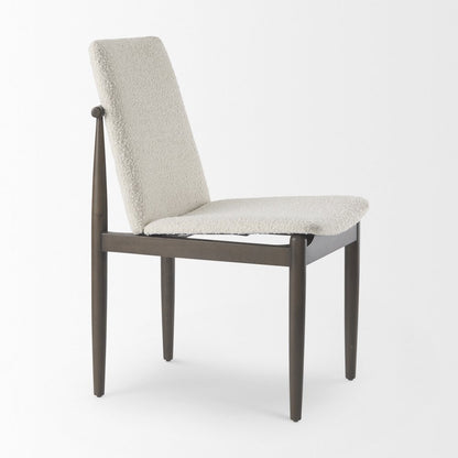 Cream Boucle Upholstered Seatdark Brown Wood Frame Dining Chair