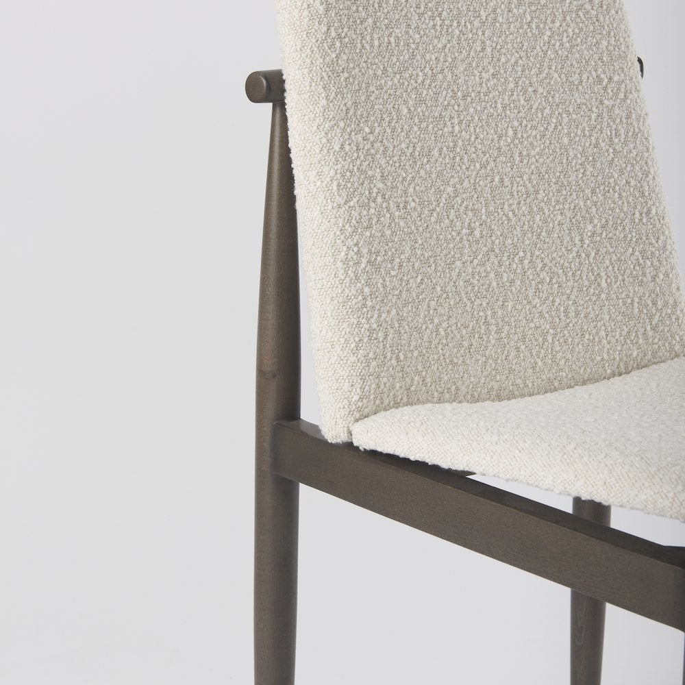 Cream Boucle Upholstered Seatdark Brown Wood Frame Dining Chair