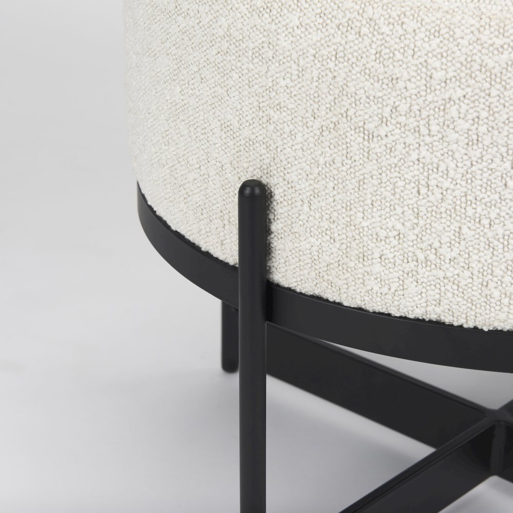 Amelia Cream BoucleBlack Metal Upholstered Pouf