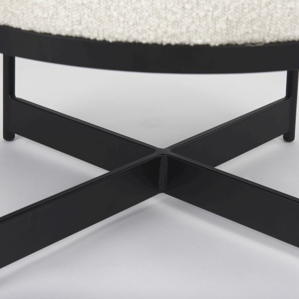 Amelia Cream BoucleBlack Metal Upholstered Pouf