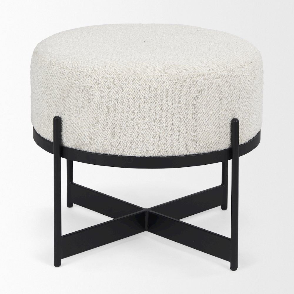 Amelia Cream BoucleBlack Metal Upholstered Pouf