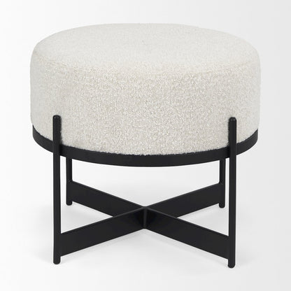 Amelia Cream BoucleBlack Metal Upholstered Pouf