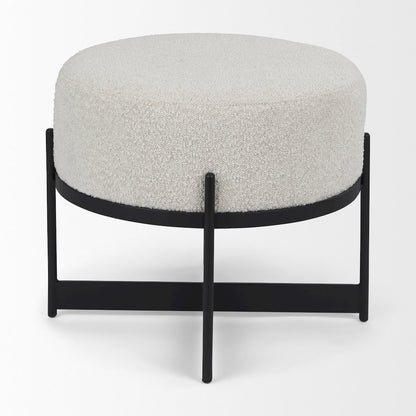 Amelia Cream BoucleBlack Metal Upholstered Pouf