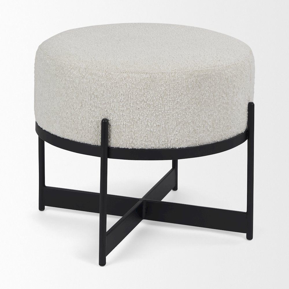 Amelia Cream BoucleBlack Metal Upholstered Pouf
