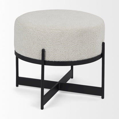 Amelia Cream BoucleBlack Metal Upholstered Pouf