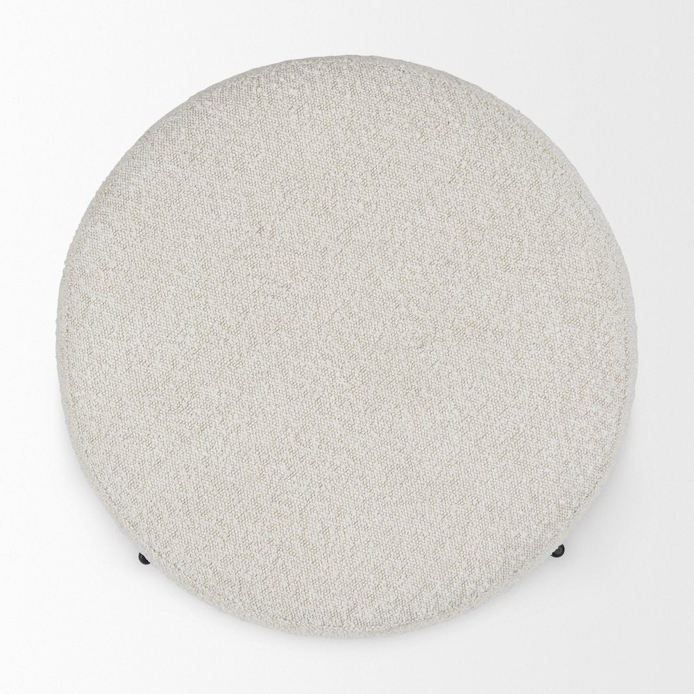 Amelia Cream BoucleBlack Metal Upholstered Pouf