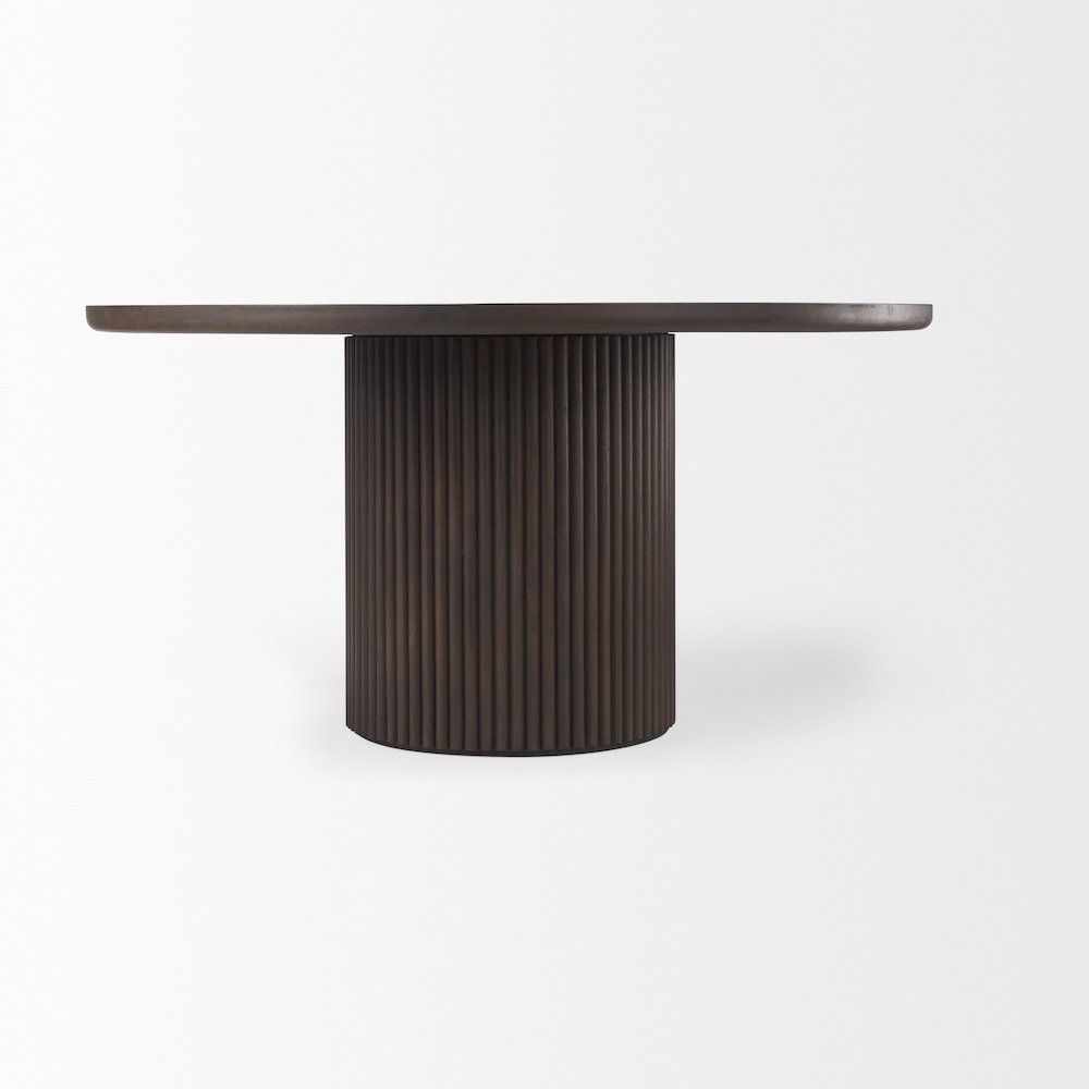 Terra 60L x 60W x 30H Dark Brown Wood Round Fluted Dining Table