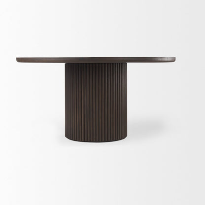Terra 60L x 60W x 30H Dark Brown Wood Round Fluted Dining Table