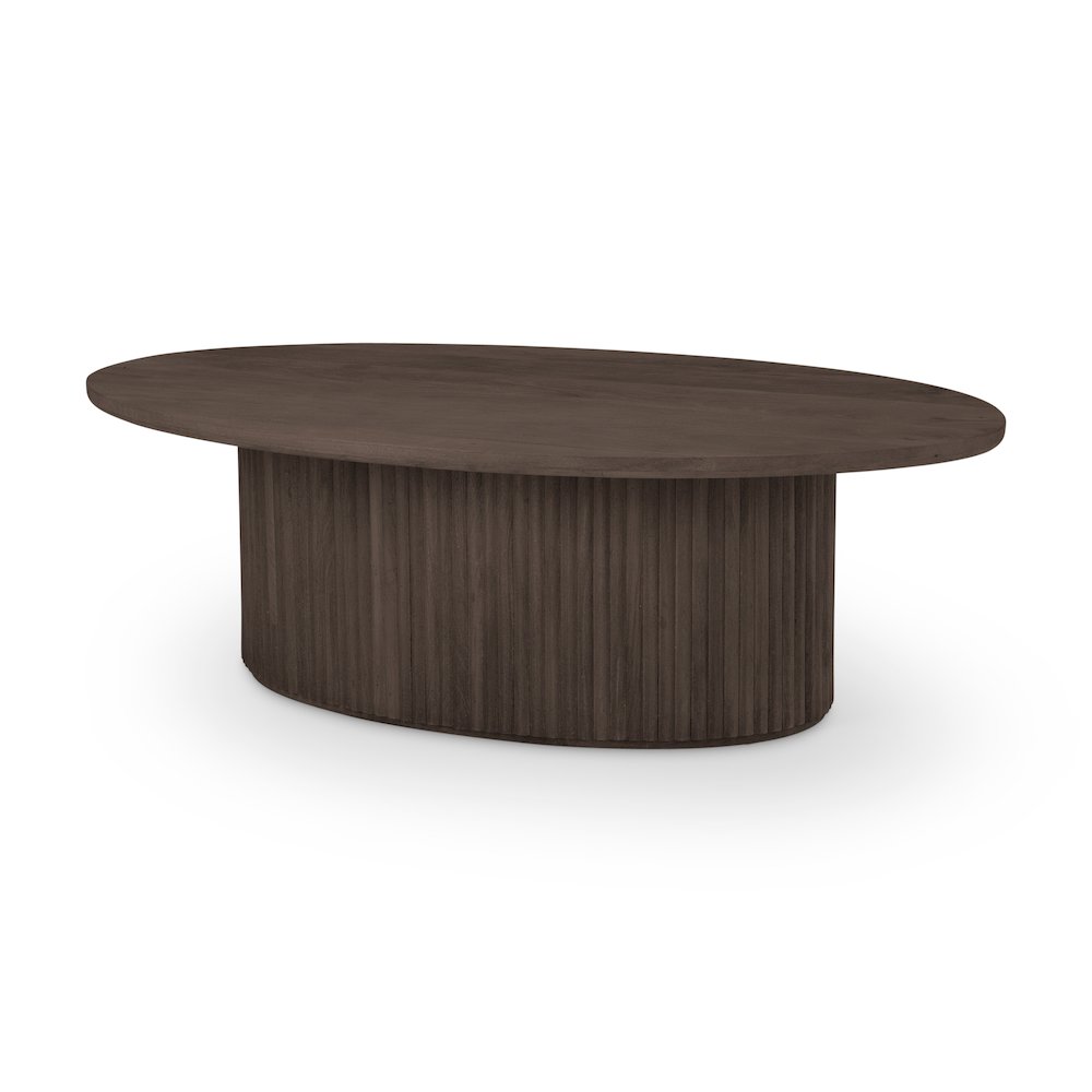 Dark Brown Wood Oval Fluted Coffee Table