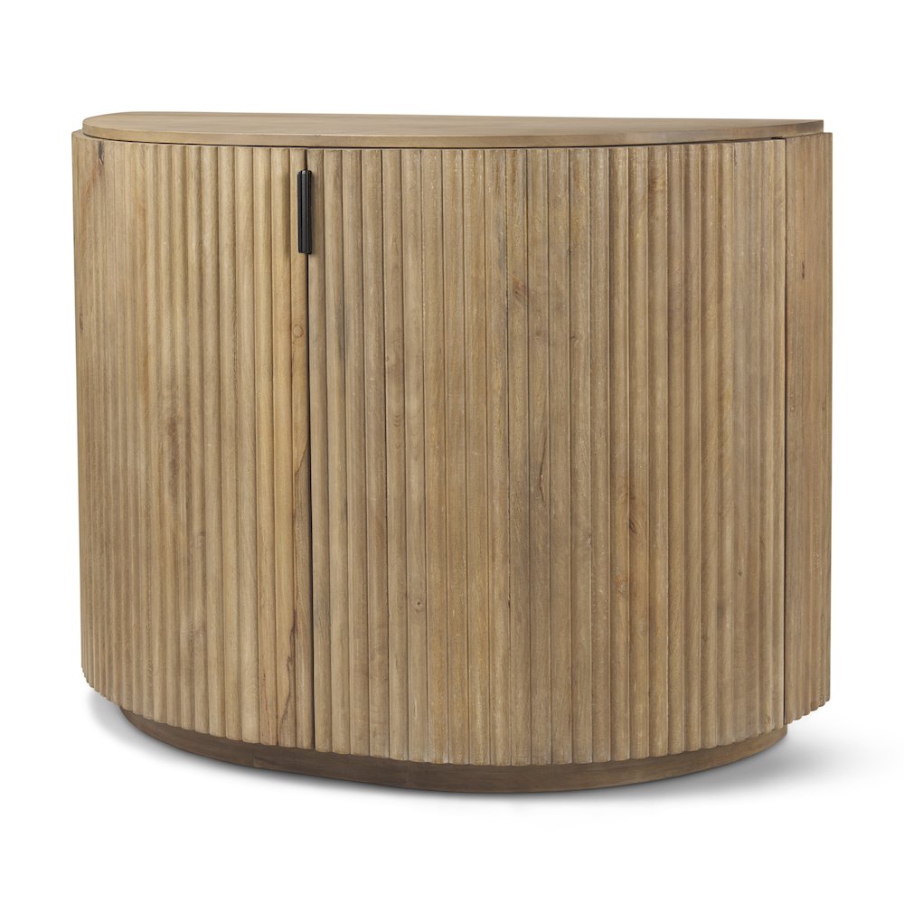 Fluted Light Brown Wood 2-Door Accent Cabinet