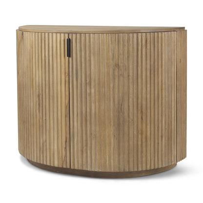 Fluted Light Brown Wood 2-Door Accent Cabinet