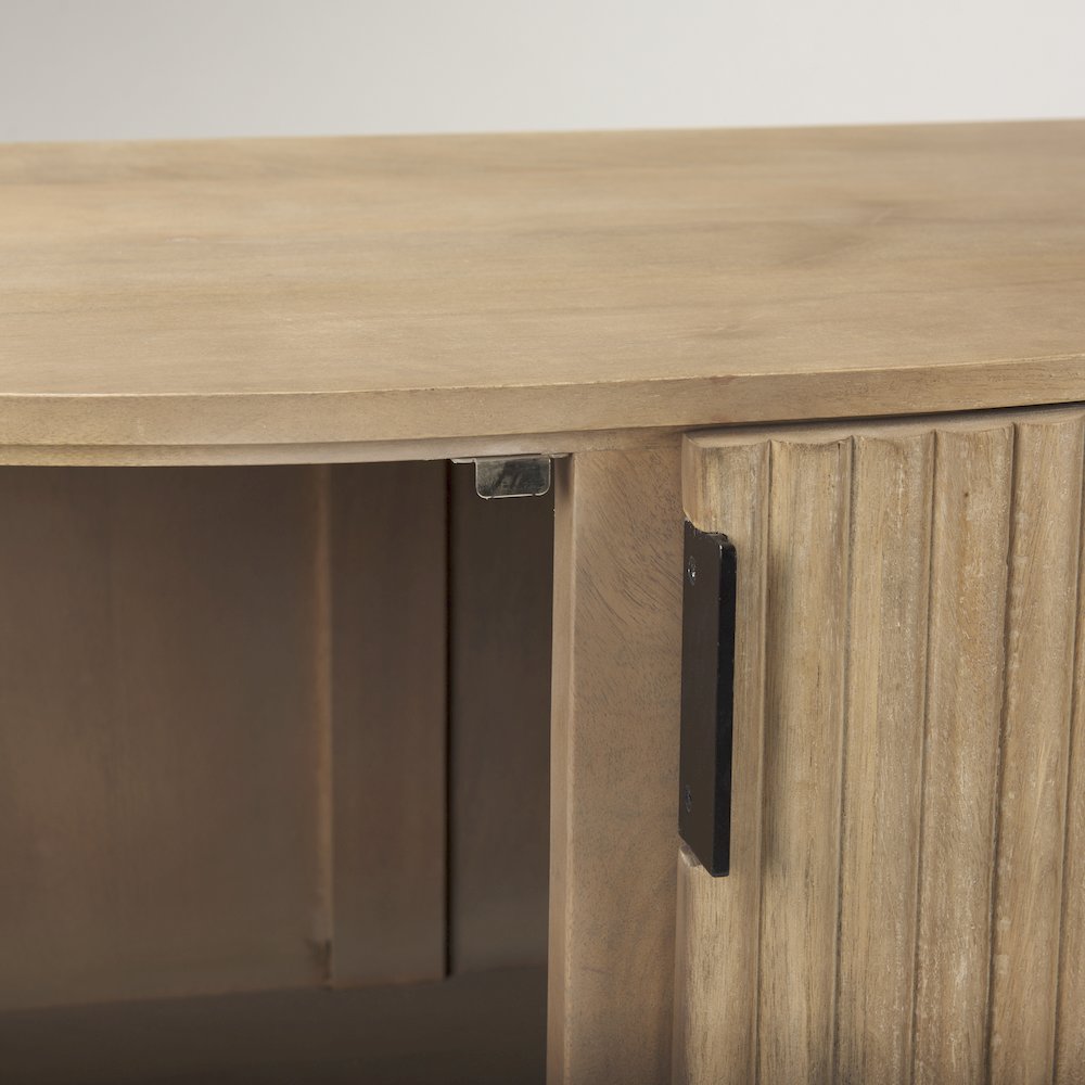 Fluted Light Brown Wood 2-Door Accent Cabinet