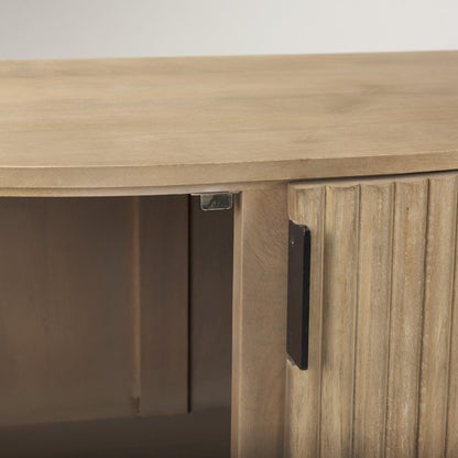Fluted Light Brown Wood 2-Door Accent Cabinet