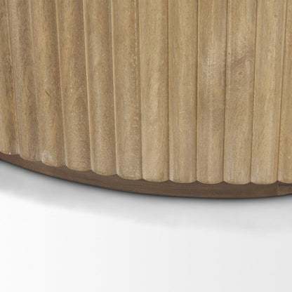 Fluted Light Brown Wood 2-Door Accent Cabinet