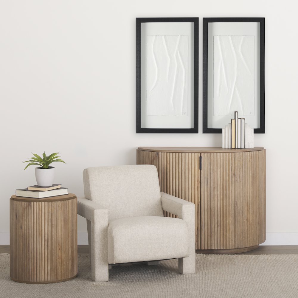Fluted Light Brown Wood 2-Door Accent Cabinet