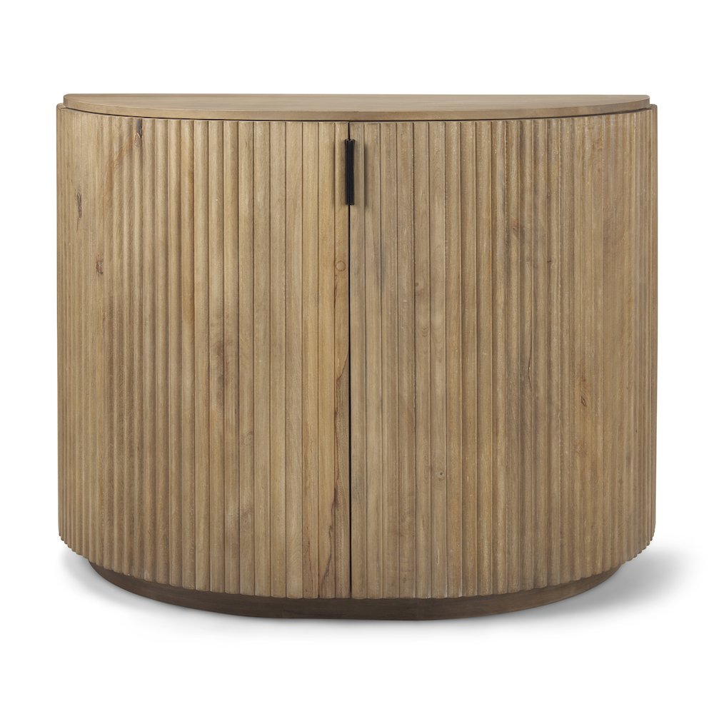 Fluted Light Brown Wood 2-Door Accent Cabinet
