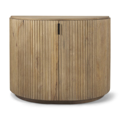 Fluted Light Brown Wood 2-Door Accent Cabinet