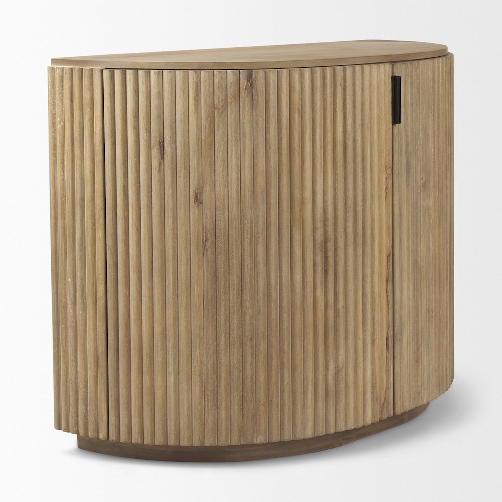 Fluted Light Brown Wood 2-Door Accent Cabinet