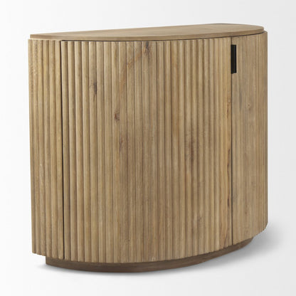 Fluted Light Brown Wood 2-Door Accent Cabinet