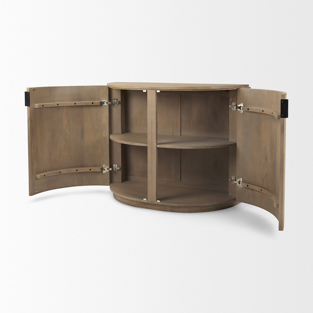 Fluted Light Brown Wood 2-Door Accent Cabinet