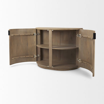 Fluted Light Brown Wood 2-Door Accent Cabinet