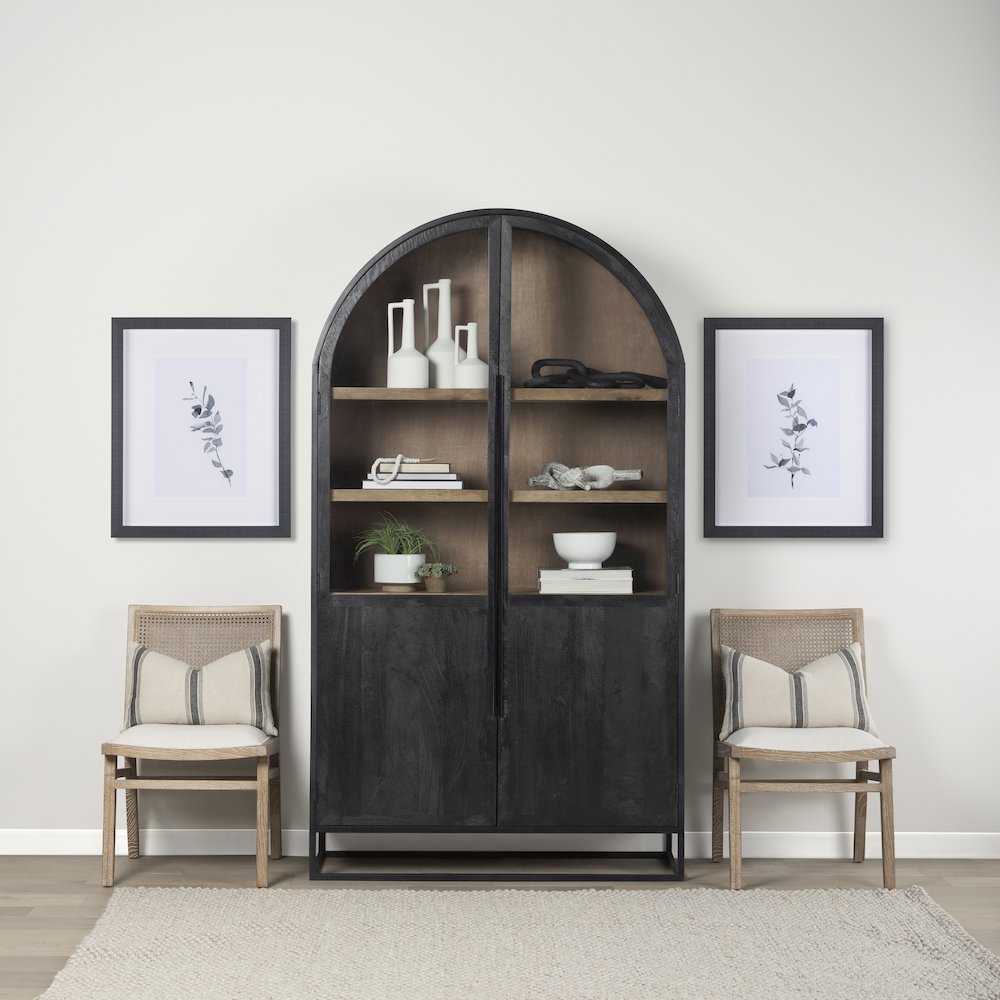85.5H Black Woodblack Metal Frame Arch Cabinet