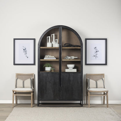 85.5H Black Woodblack Metal Frame Arch Cabinet
