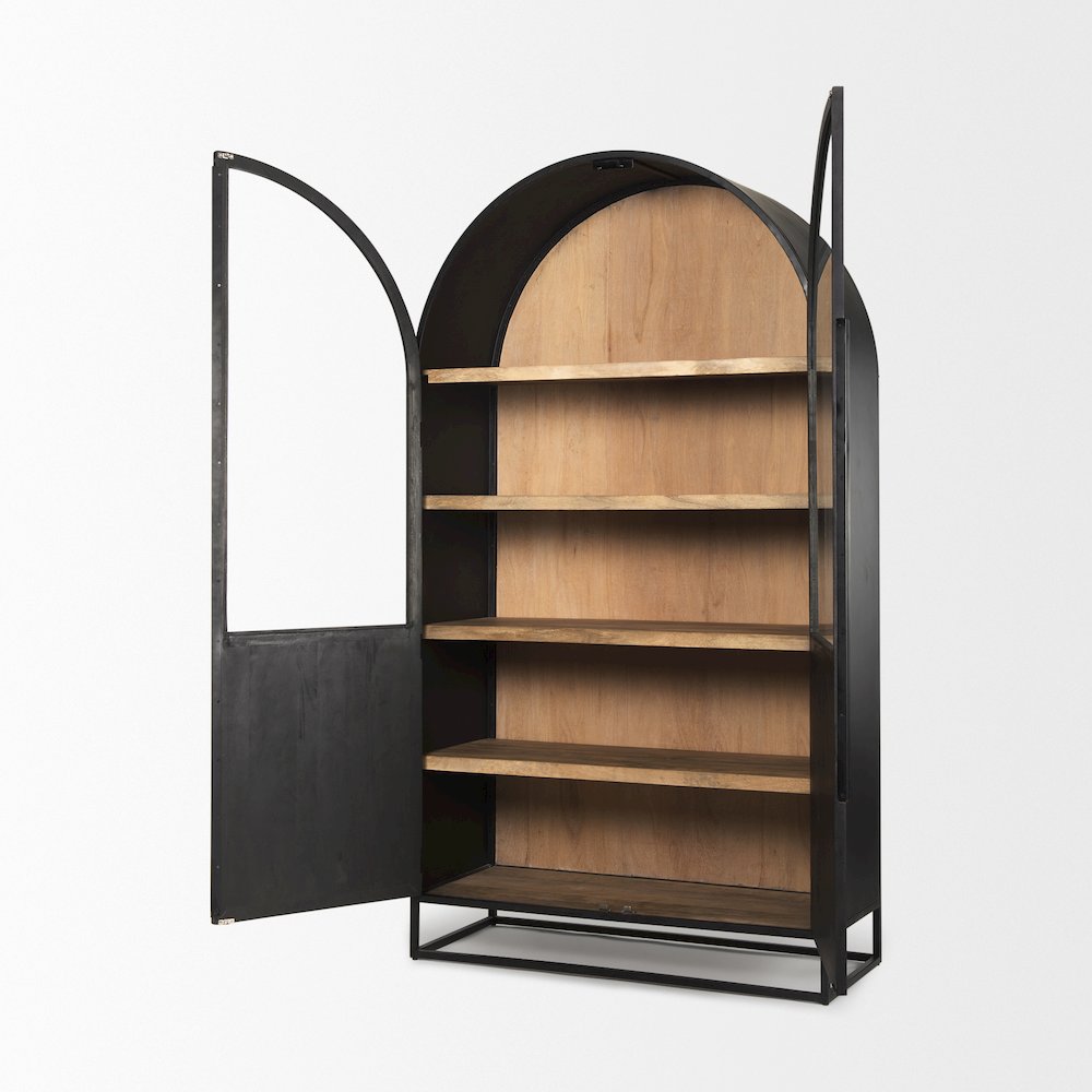 85.5H Black Woodblack Metal Frame Arch Cabinet