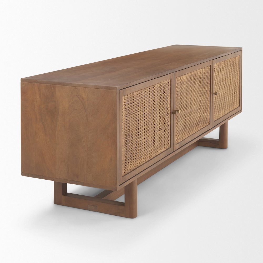 Grier 65.0L x 18.75W x 23.0H Medium Brown Solid WoodCane Media Console