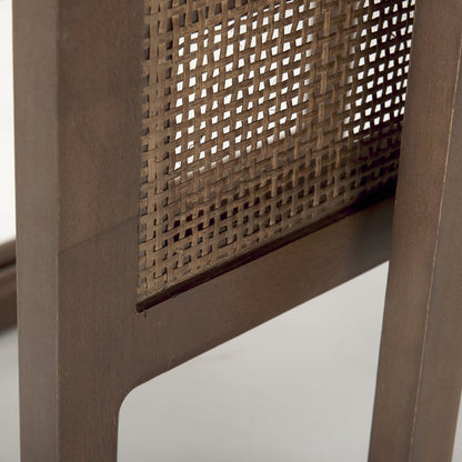 Set Of 2 Medium Brown Solid Wood Cane Nesting Accent Tables