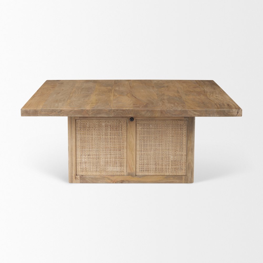 42" Square Light Brown Wood Cane Coffee Table