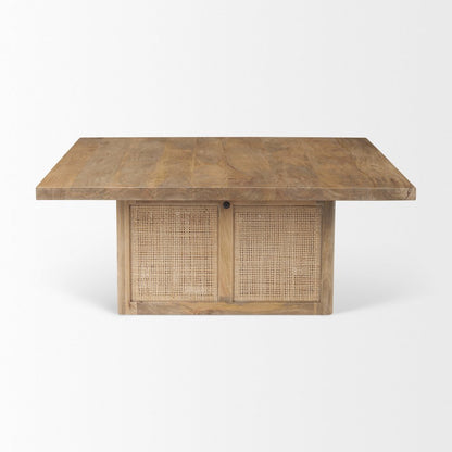 42" Square Light Brown Wood Cane Coffee Table