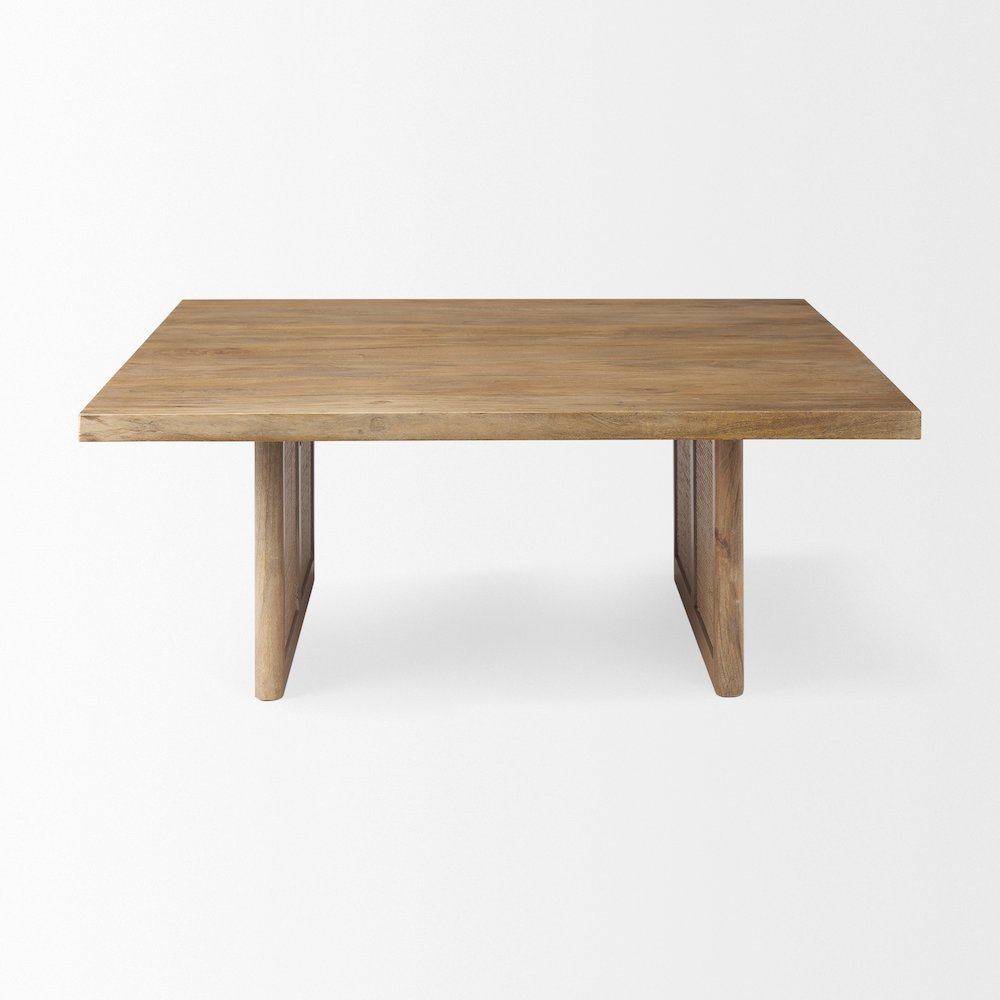 42" Square Light Brown Wood Cane Coffee Table